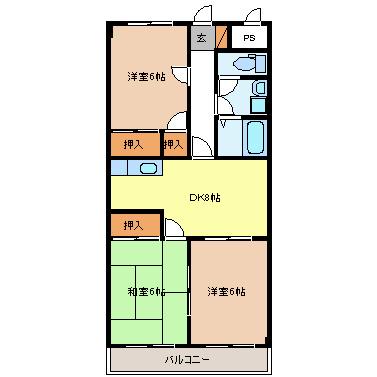 平林ピアII(3DK/3階)の間取り写真