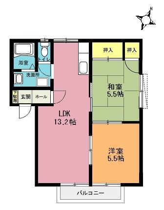 SHMアークガーデン桶川D(2LDK/2階)の間取り写真