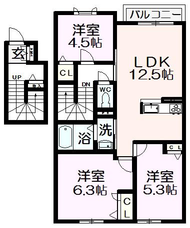 ル・サンティエB棟(3LDK/2階)の間取り写真
