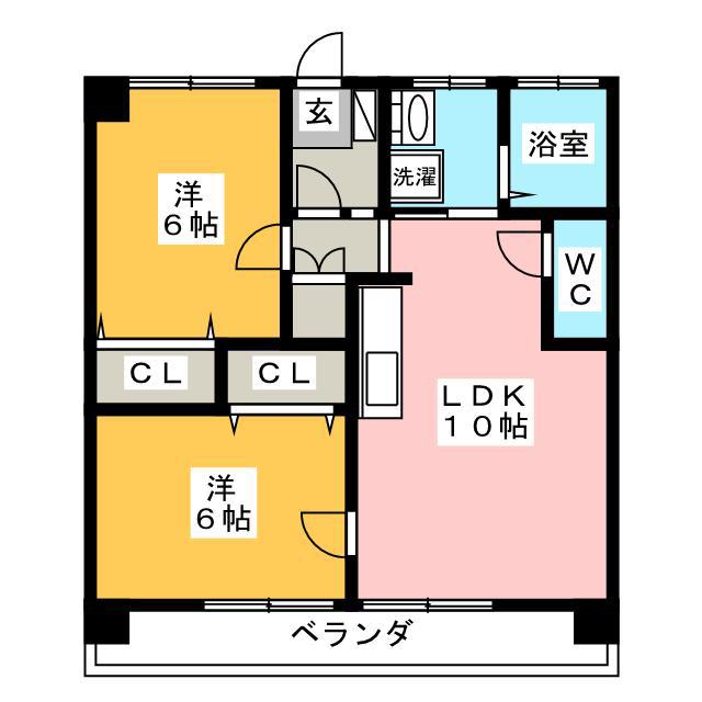 西荘ビル(2LDK/3階)の間取り写真