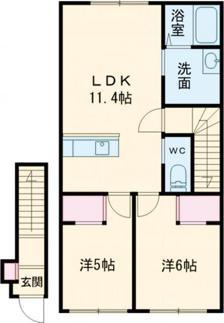 カームリーピュアA(2LDK/2階)の間取り写真