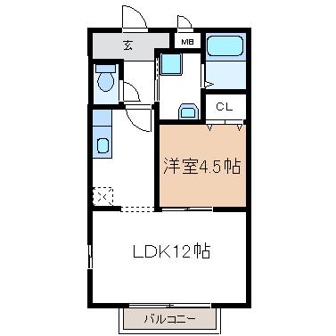 オレンジヒルA・B(1LDK/2階)の間取り写真