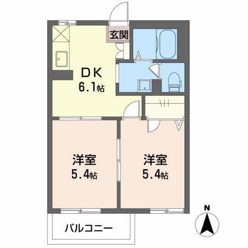 ハンプデンコート2A(2DK/1階)の間取り写真