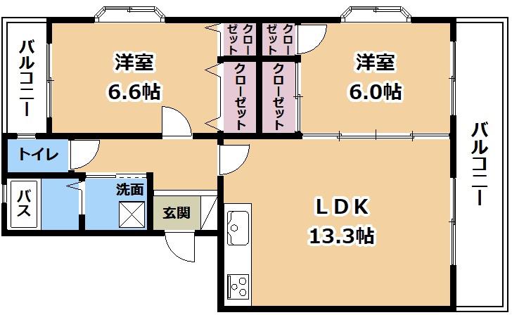 クレットドールY2(2LDK/2階)の間取り写真