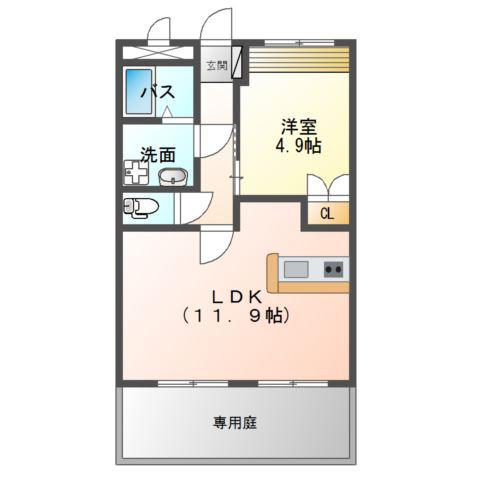 ベルメゾン・ルージュ(1LDK/1階)の間取り写真