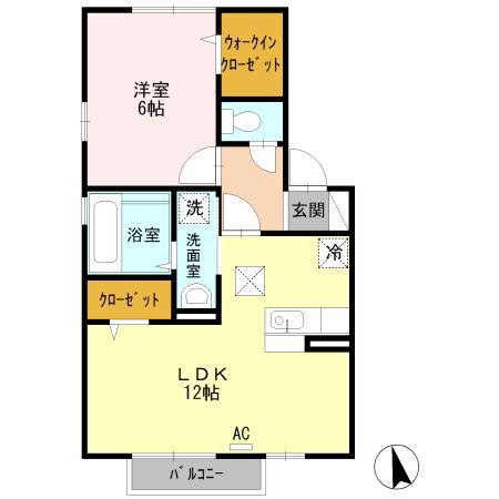 グランフェルティB棟(1LDK/1階)の間取り写真