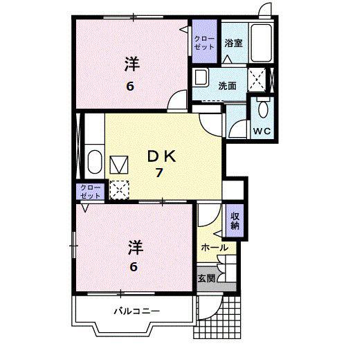 アルカンシエルC(2DK/1階)の間取り写真