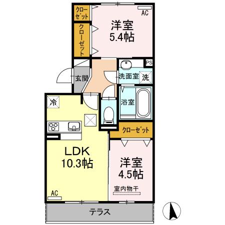 ピラール菊陽I(2LDK/1階)の間取り写真