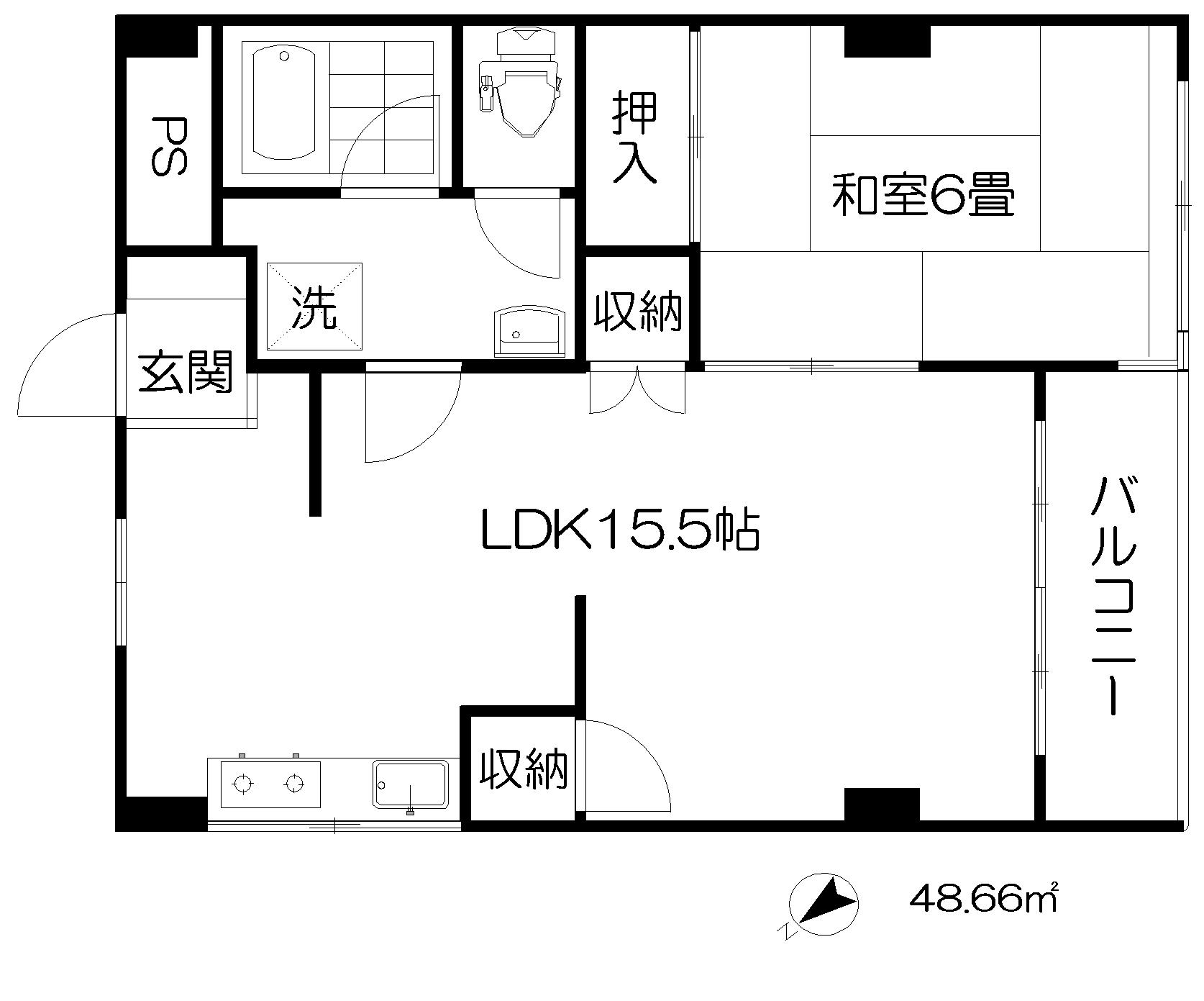 SUNさい川(1LDK/4階)の間取り写真