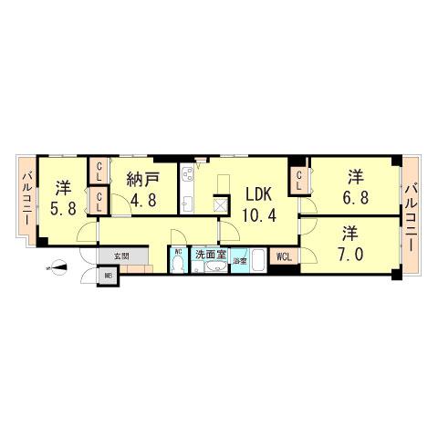 親王塚マンション(3SLDK/3階)の間取り写真
