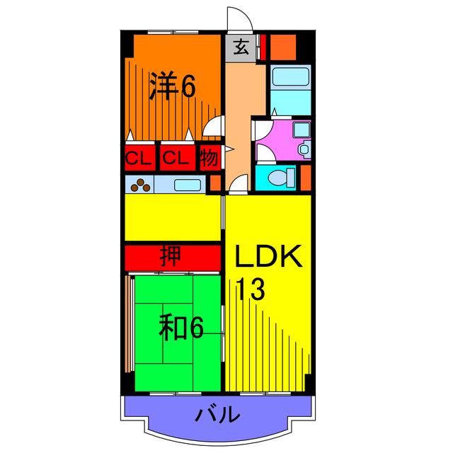 亀有パークマンション(2LDK/6階)の間取り写真