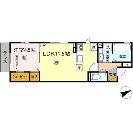 レクサス本町(1LDK/1階)の間取り写真