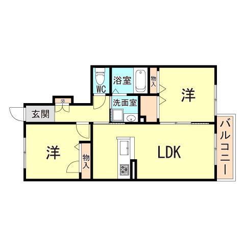 メゾン梨川Ⅲ(2LDK/1階)の間取り写真