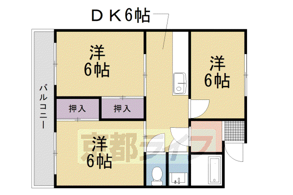 アクエルド長岡京(2LDK/3階)の間取り写真