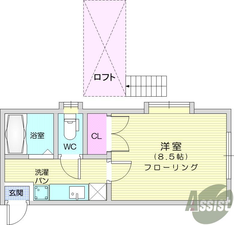 ホワイトキャッスル一本杉Ⅲ(1K/2階)の間取り写真