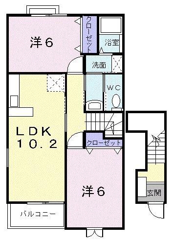 メゾン・ボヌールB(2LDK/2階)の間取り写真
