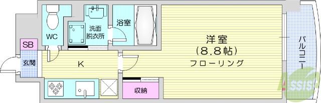 ウィッカムテラス(1K/8階)の間取り写真