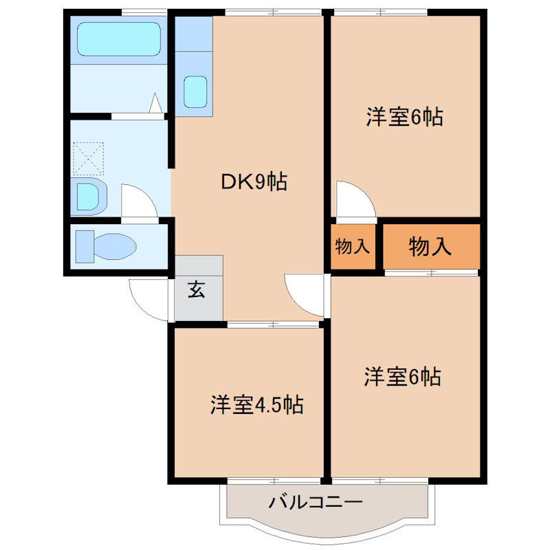 フランツ B棟(3DK/2階)の間取り写真