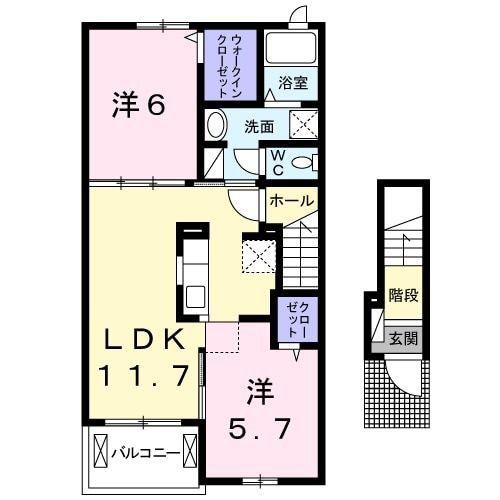 クラール春日C(2LDK/2階)の間取り写真