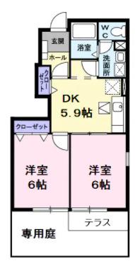 ヴィレッジ水車III(2DK/1階)の間取り写真