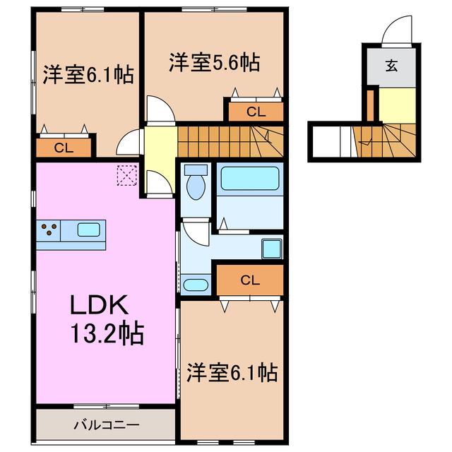 メープルコート宮ノ越(3LDK/2階)の間取り写真