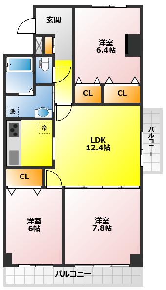 グリーンコーポ川越(3LDK/11階)の間取り写真