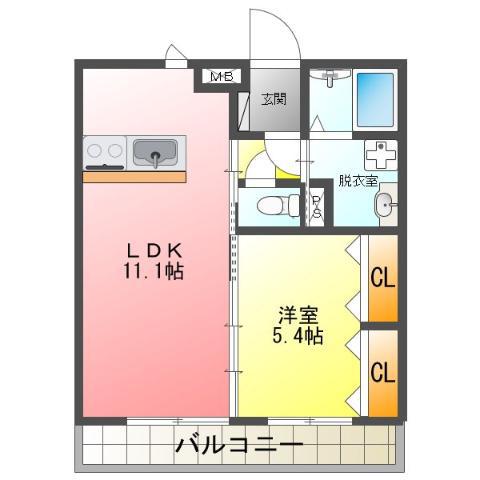 グランフィーネ南行橋I(1LDK/2階)の間取り写真