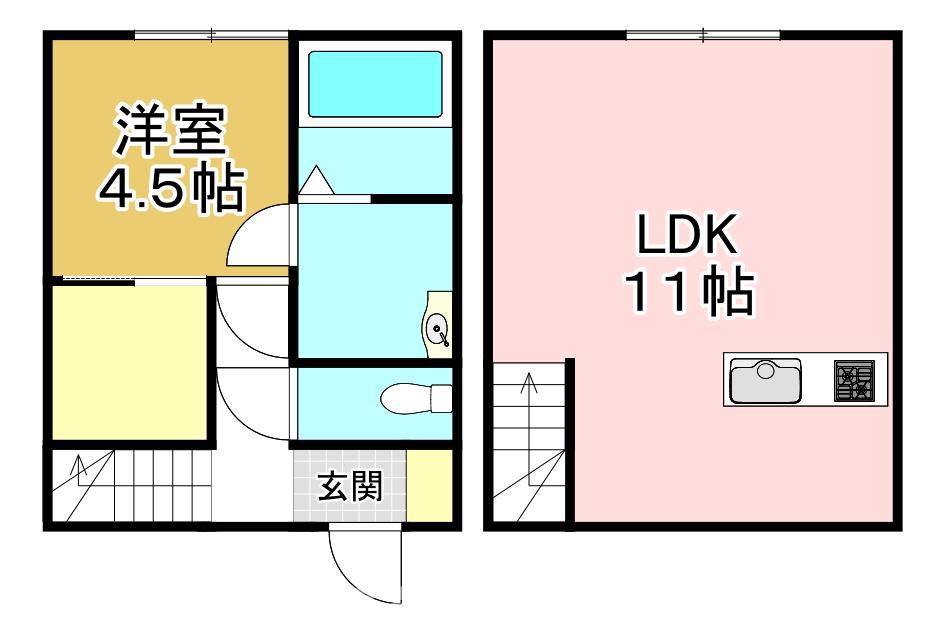 アイナス A棟(1LDK/1階)の間取り写真