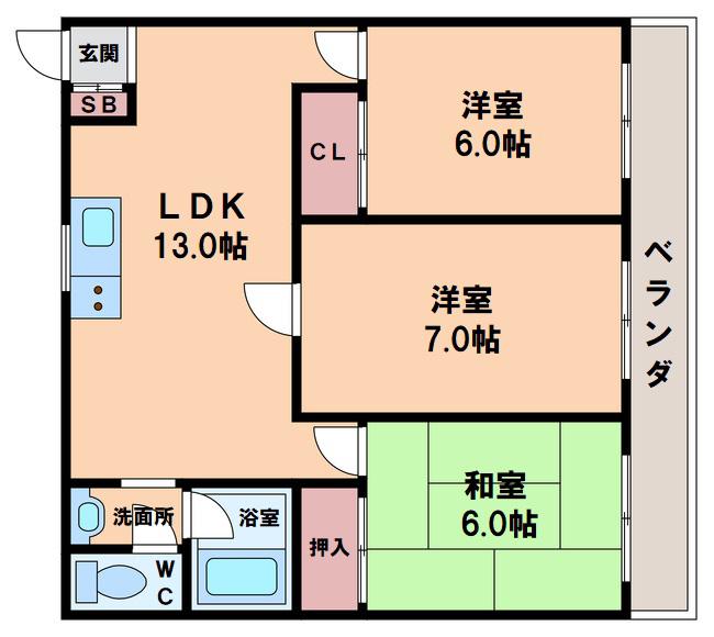 プラネットハイツ(3LDK/2階)の間取り写真