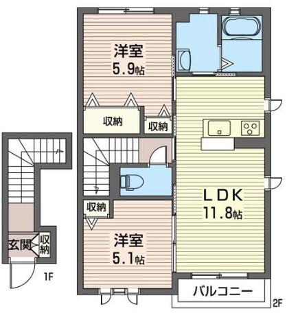 フルール(2LDK/2階)の間取り写真