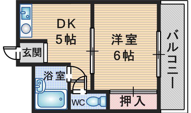 服部マンション(1DK/4階)の間取り写真