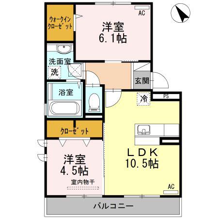 ハーモニータウン下松(2LDK/2階)の間取り写真