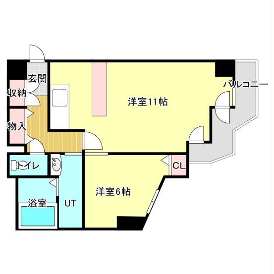 朝日プラザ函館公園(1LDK/2階)の間取り写真