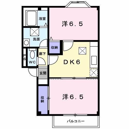 パルコートS(2DK/1階)の間取り写真