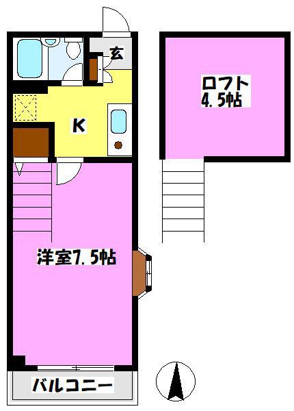 エステート北小金E棟(1K/3階)の間取り写真