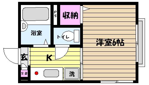 Uハイツ(1K/2階)の間取り写真