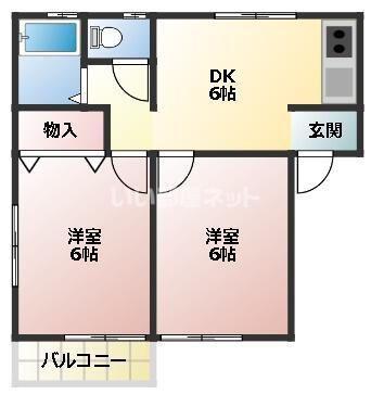 ソレイユ壱番館(2DK/2階)の間取り写真