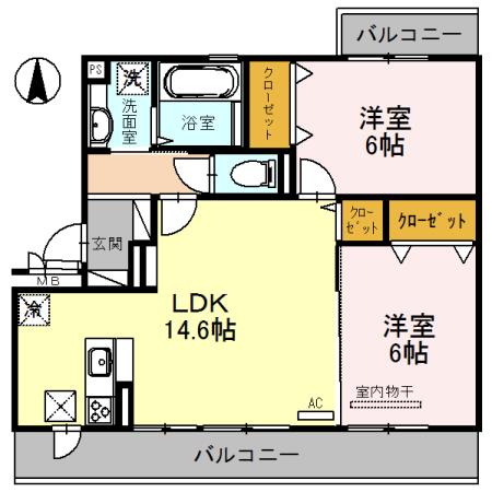 コーポ大安寺II(2LDK/1階)の間取り写真