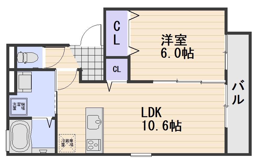 D-ROOM福富 A棟(1LDK/2階)の間取り写真