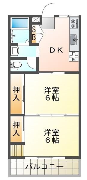 相川マンション(2DK/2階)の間取り写真