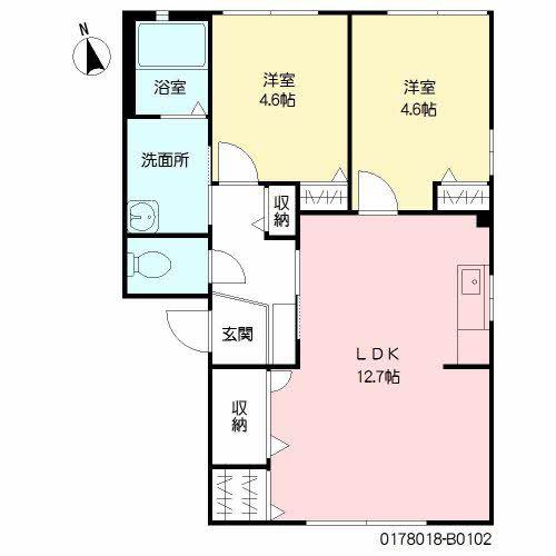 ドルチェ B棟(2LDK/1階)の間取り写真