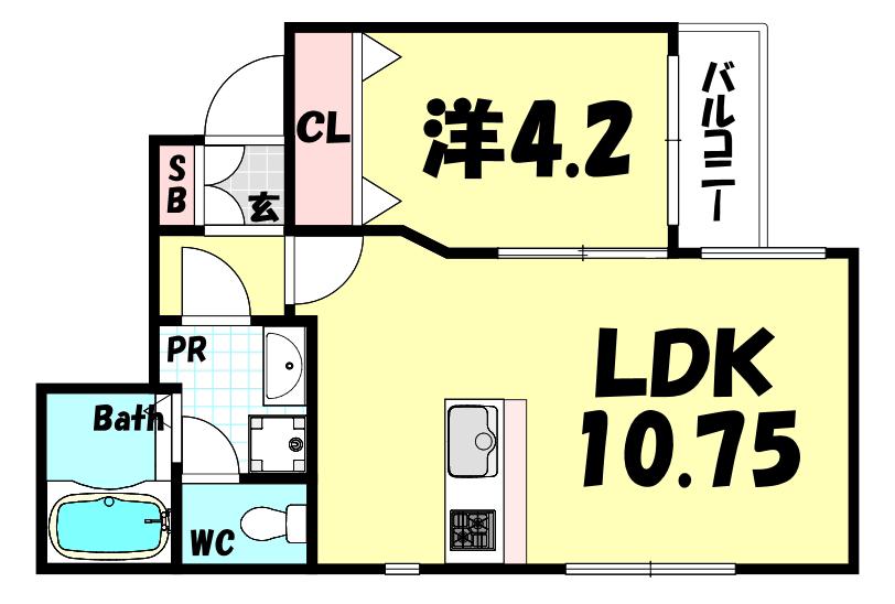K-NET大倉山(1LDK/1階)の間取り写真