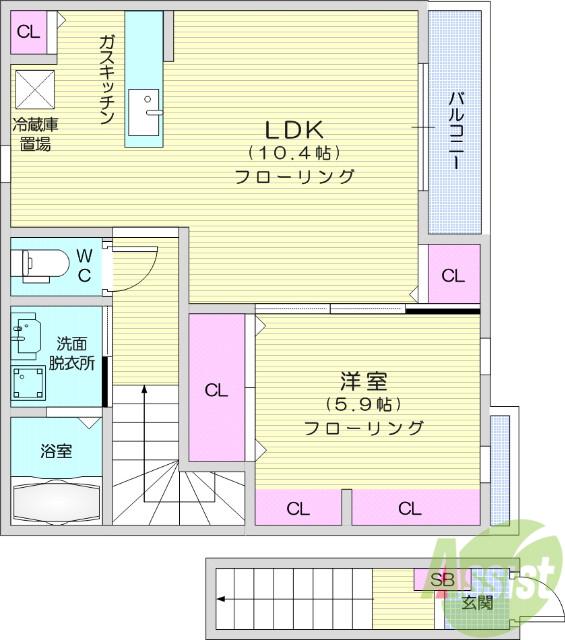 グランツⅡ(1LDK/2階)の間取り写真