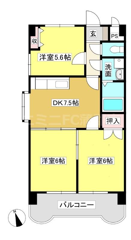 GARDEN SITE15(3DK/3階)の間取り写真