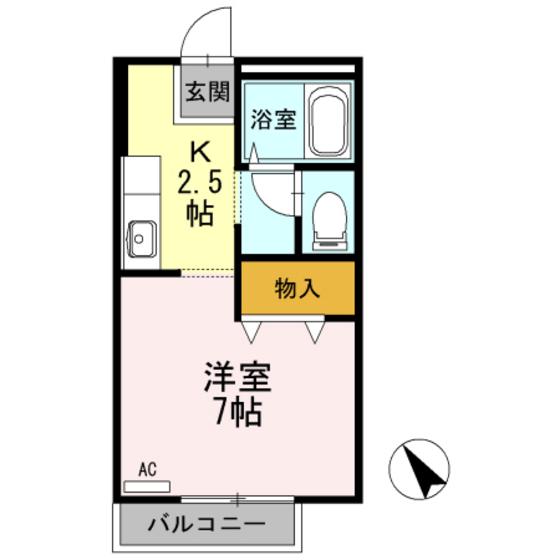 クリスタルきりた(ワンルーム/2階)の間取り写真