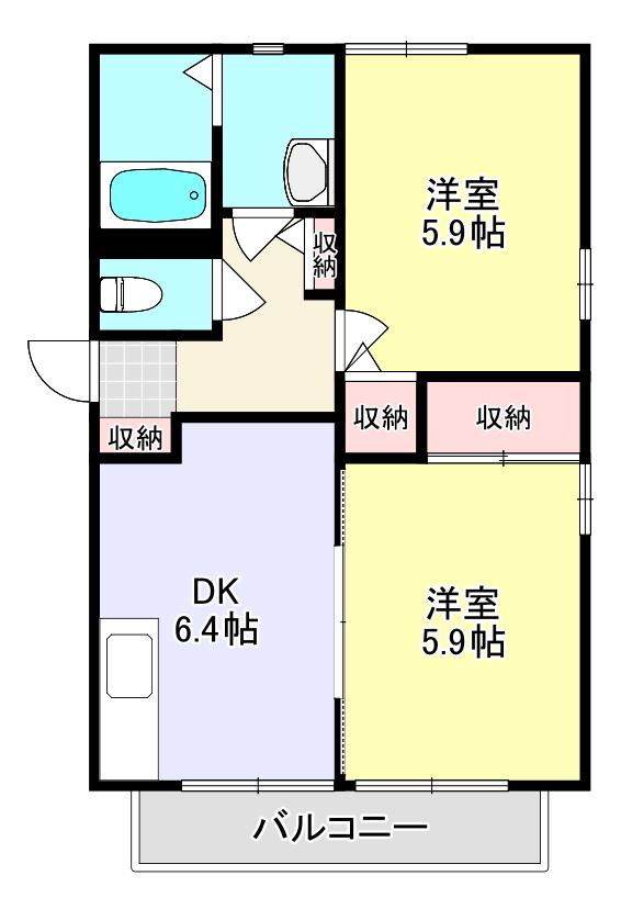 プラザハイツB(2DK/1階)の間取り写真
