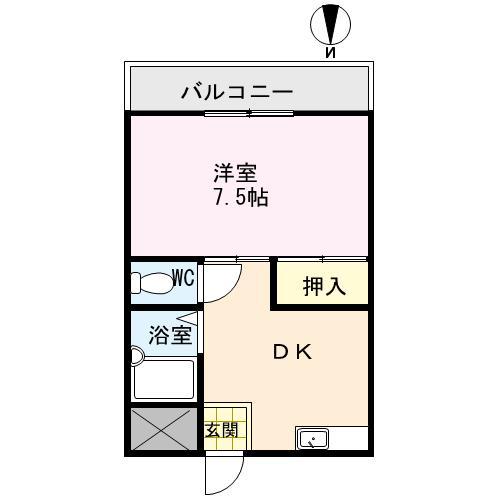 ベイサイド藤原(1DK/2階)の間取り写真