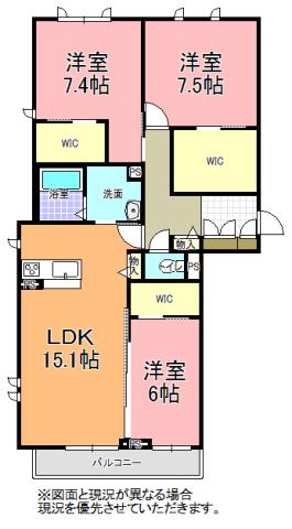 リッツガーデン元吉田(3LDK/3階)の間取り写真