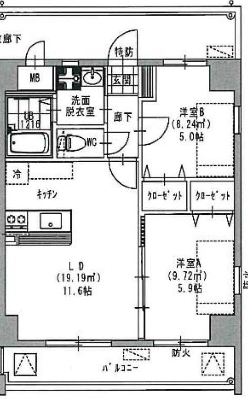 BLU MARE(2LDK/5階)の間取り写真