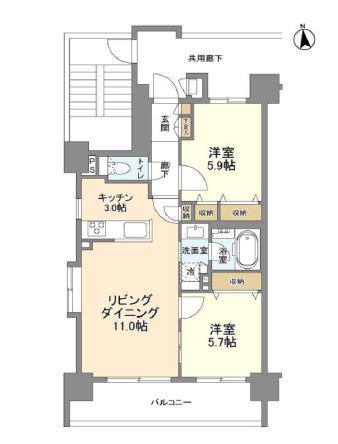 グラーナ上野(2LDK/7階)の間取り写真